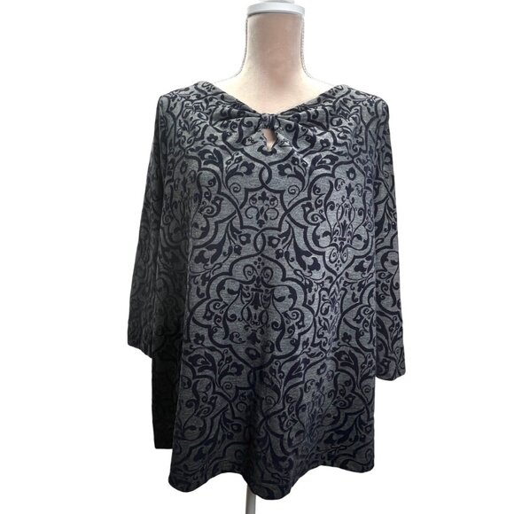 Lands' End Blouse Bow Front Navy Blue Design Mid length Sleeves Size 1X 16W-18W - Picture 1 of 14